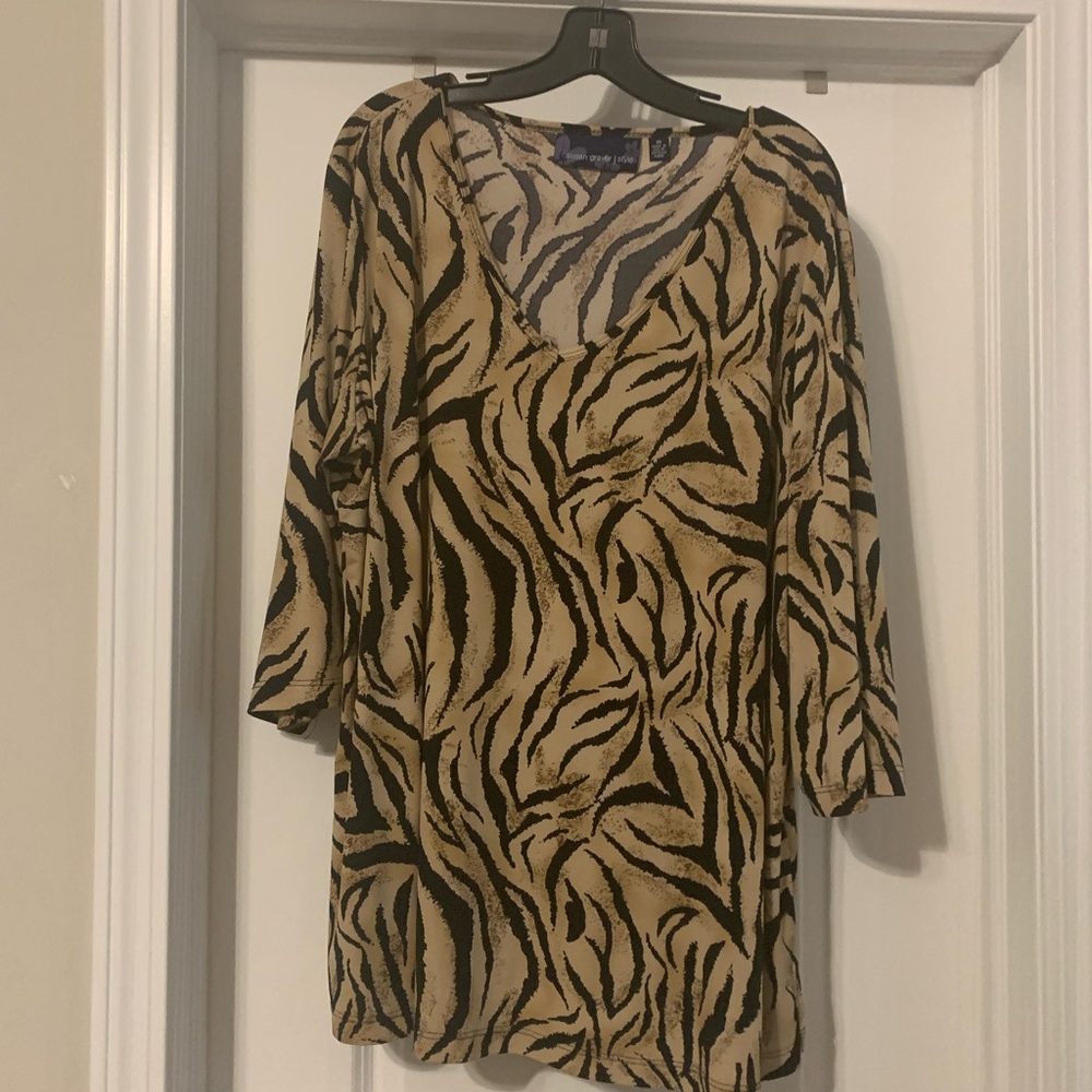 Susan Graver Animal Print Tunic in Black and Tan